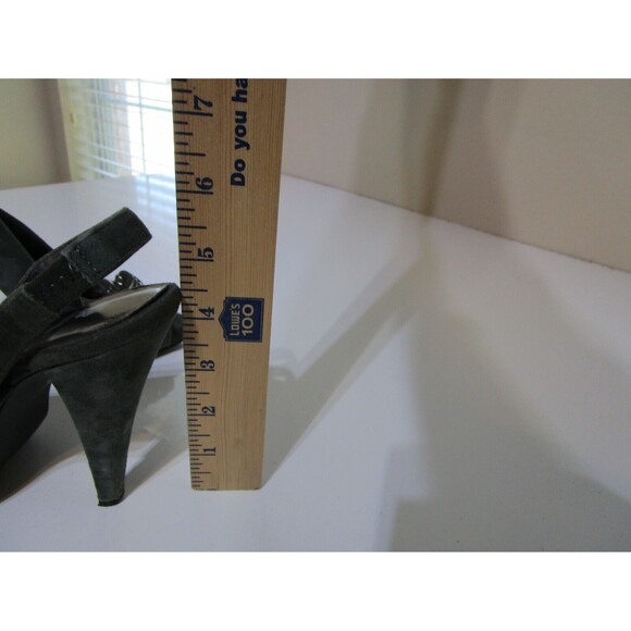 Two Lips Womens Pumps Size 6 Green Silver Velour Peek A Boo Toe Heels - Picture 6 of 9